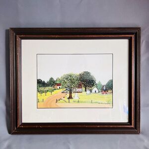 RUTH RUSSELL WILLIAMS The Farm Framed Matted Print Black Americana Folk Art